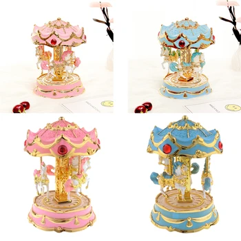 

Carousel 3 Horses Merry-Go-Round Wind-Up Mechanical Music Box Toy Home Christmas Decor Ornament Xmas Gift