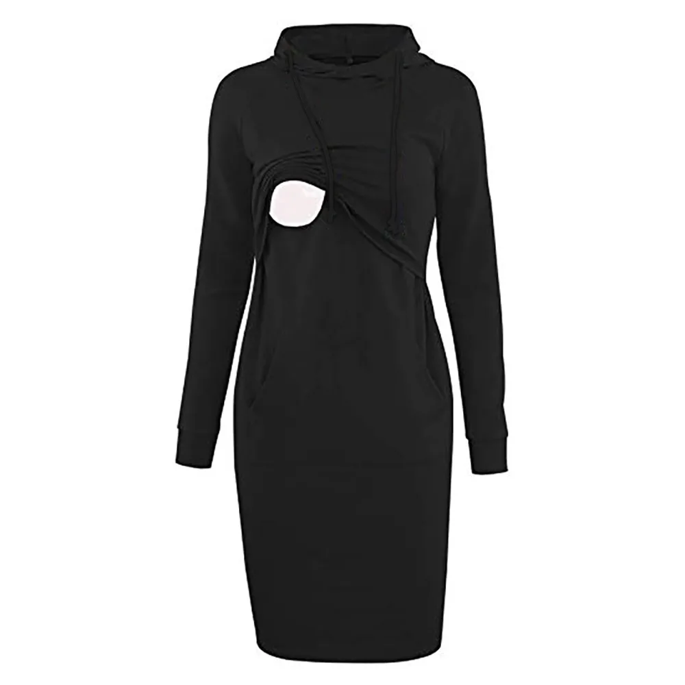 

Womens pregnancy dress Maternity dresses Solid Patchwork Casual Long Hooded Sweatershirt Dress ropa mujer cloth