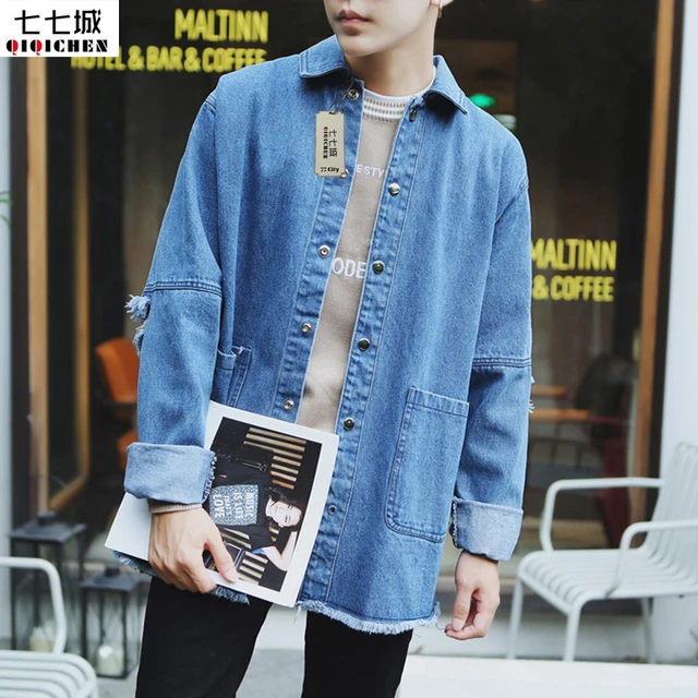 Men Hole Jacket Korean Streetwear Hip Hop Denim Vintage Fashion Casual Coats Men Hole Jacket Korean Streetwear Hip Hop Denim Vintage Fashion Casual Coats