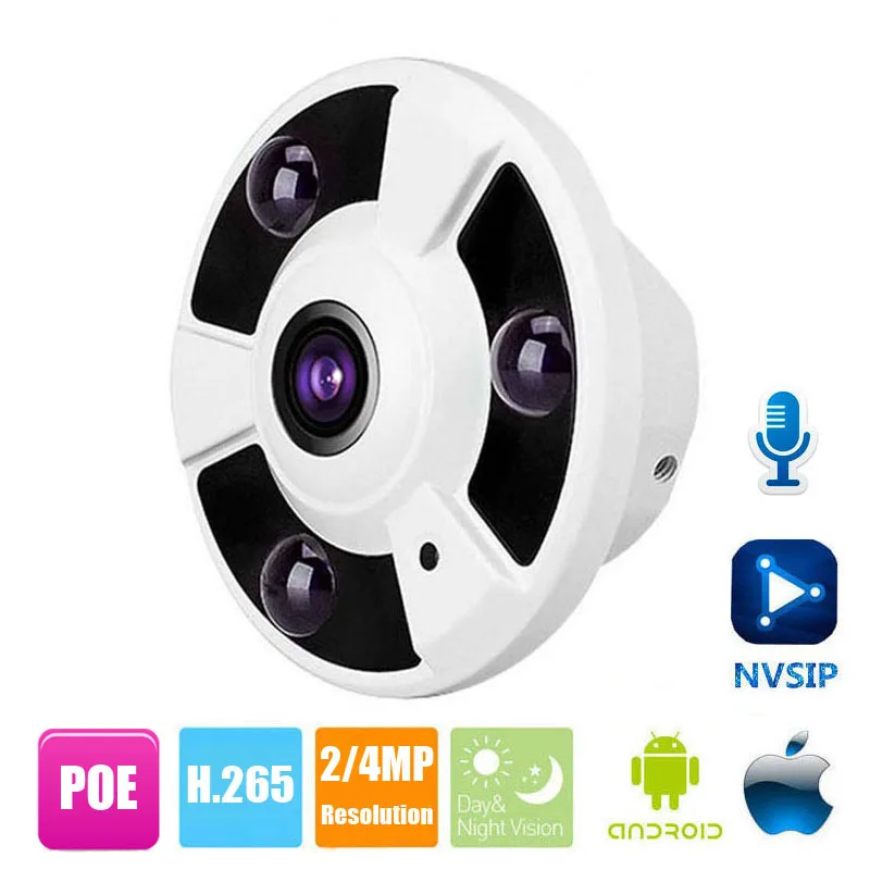 2MP 4MP IP Camera POE With Audio Pick Up Onvif 1.8mm Fisheye Lens IR