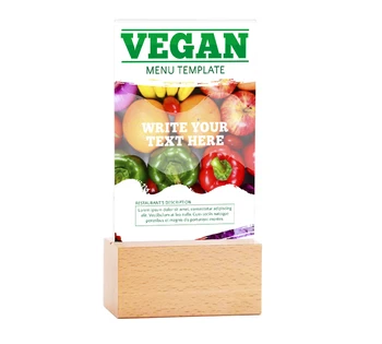 

New Hot Sale A6 Unique Design Easy Reused Acrylic Clear Price Tag Menu Display Table top Desk Sign Label Holder Thick Wood base