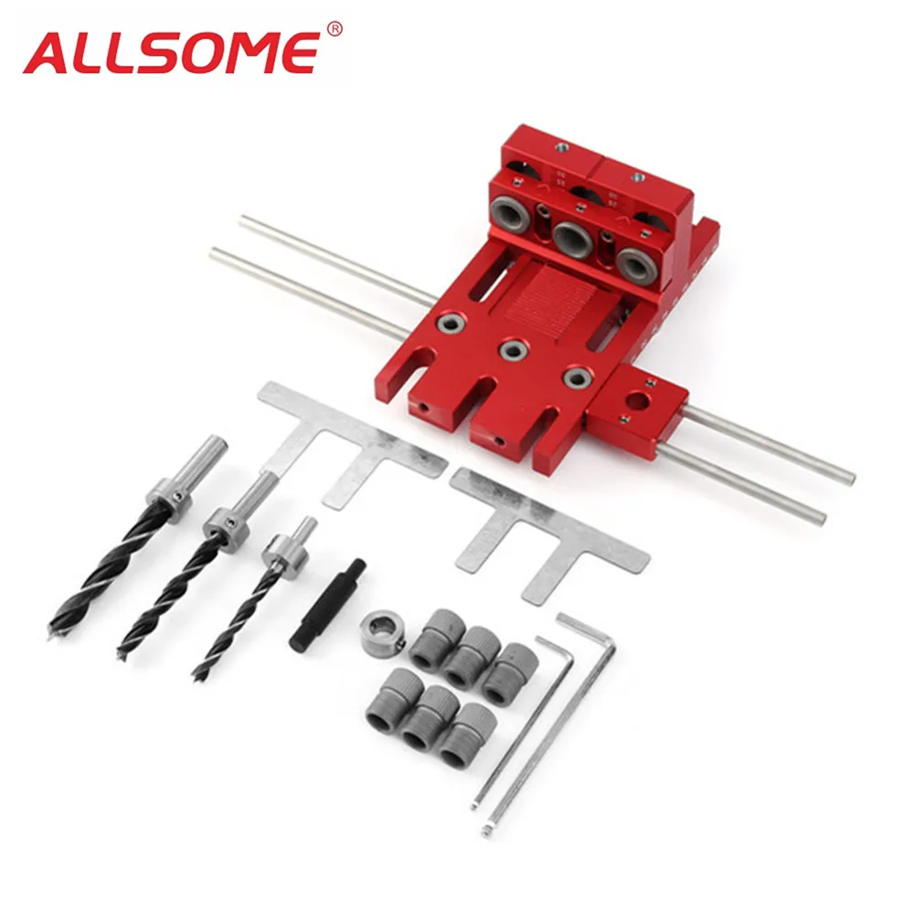 

ALLSOME 3 in 1 Drill Guide Locator Set C2 Indexable Woodworking Dowelling Jig Joinery Tool Set HT1954-1955
