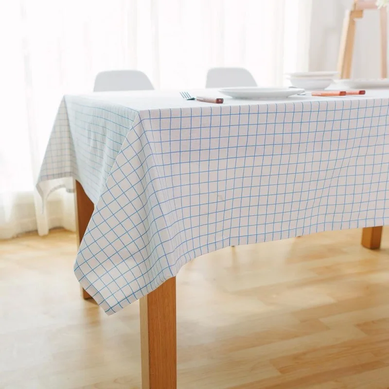 Fresh Blue Plaid Tablecloths Wedding Decoration Modern Home Table Cover