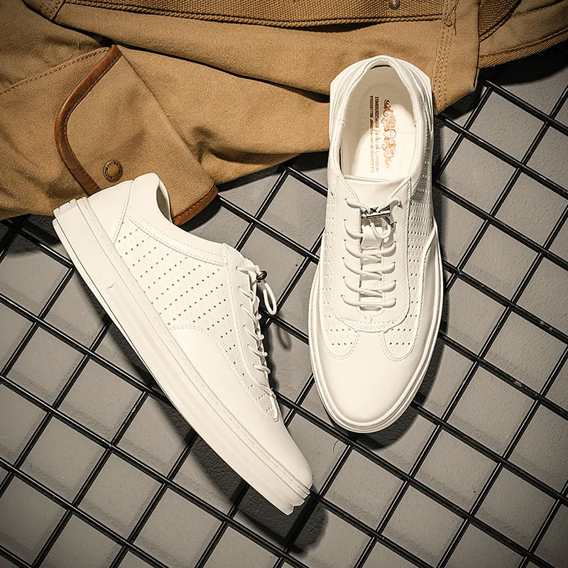 

New Air-permeable Small White Shoes Men's Pure Color Low-top Hollow-out Men's Round-headed Leisure Single Shoes Sports Style Men