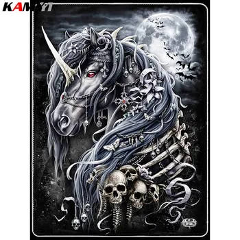 

Diy Diamond Embroidery Black Horse Skull Diamond Painting Cross Stitch Full Square Rhinestones Embroidery Home Decor