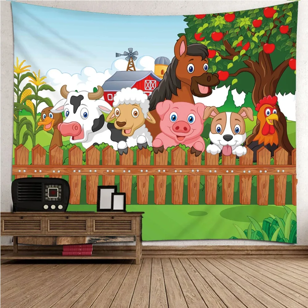  3D Printed farm Animals Tapestries Wall Hanging Bohemian Tapestry Travel Sandy Beach Picnic Throw B