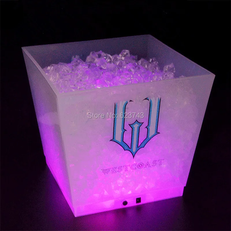 Free shipping rechargeable 12L large capacity PP cube led whisky champagne ice bucket use for home hotel bar wine Seau bucket