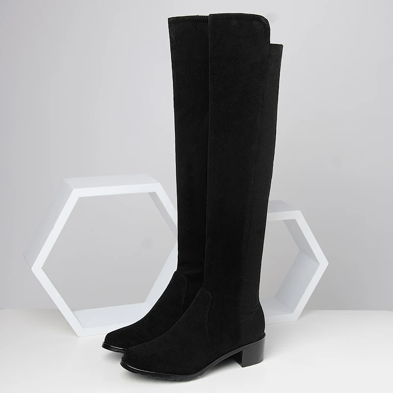 WETKISS/ г. Женские сапоги до колена высокого качества Стрейчевые женские сапоги для верховой езды женская обувь на низком квадратном каблуке осенне-зимняя обувь, большой размер