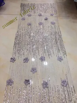 

3d flower african lace fabric with beads glued glitter sequins French tulle lace fabric