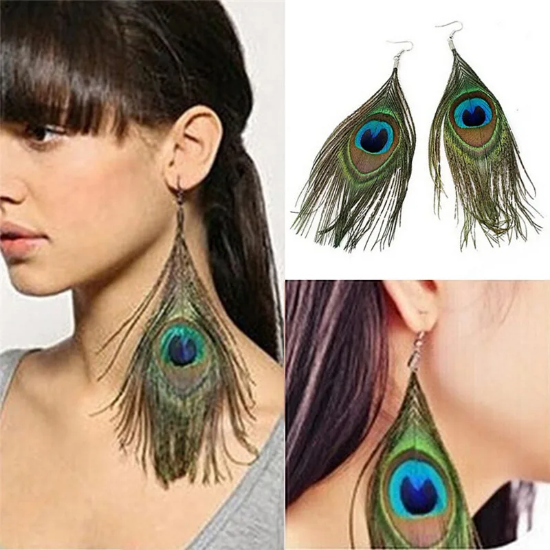 1 пара длинные висячие серьги с перьями павлина|earrings for|dropping earrings for womendrop |