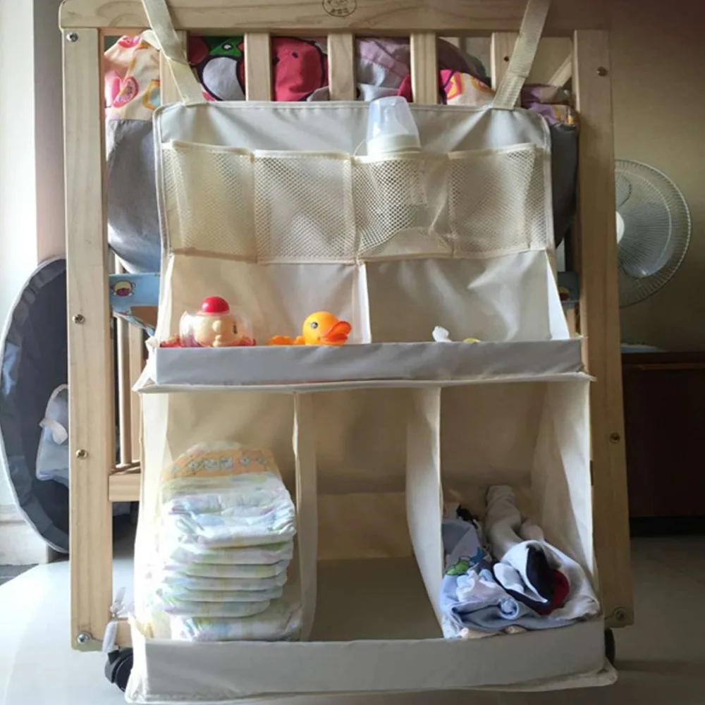  1set Baby Crib Children's Bed Hanging Bag Portable Waterproof Diapers Bedside Organizer Bed Bumper 