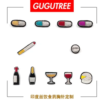 

GUGUTREE India silk embroidery capsule pill wine patches badges applique patches for clothing DZP-128