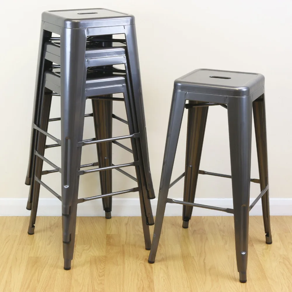 

Top Modern Design Barstool Iron High Counter Stool 4 PCS Bar Chairs Durable Cafe Loft Stool Portable Front Desk Bar Chair