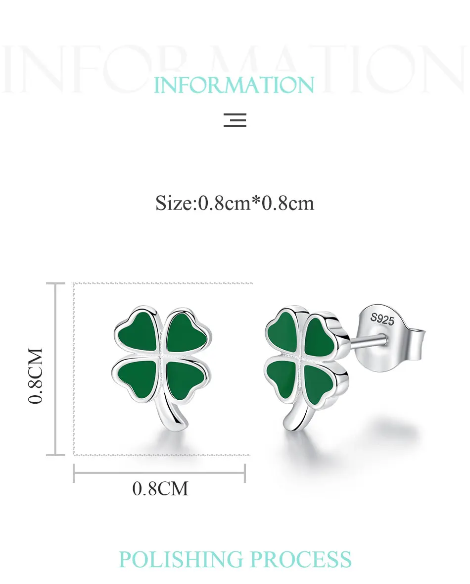 Size: 925 Sterling Silver Green Enamel Lucky Cloverleaf Earrings