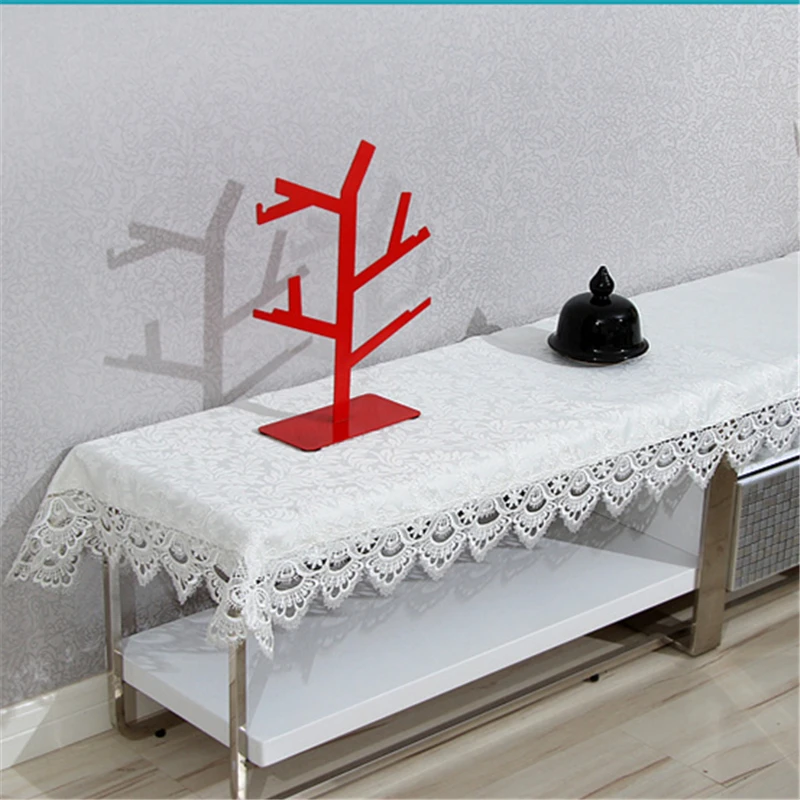 Lanweini Europe Wedding Tablecloth Embroidered Floral White Round Tea Table Cloth For Table Cover Lace Rectangle Table Decor    
