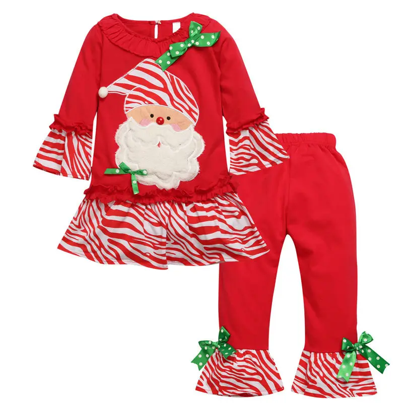 Natal Roupa Girls Fashion Santa Claus Dress + Leggings With Dapple