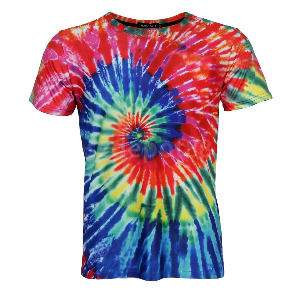 Тропический стиль Tie Dye Graphic футболка с короткими рукавами Повседневные Топы Рубашки в стиле хиппи для молодежи и мужчин