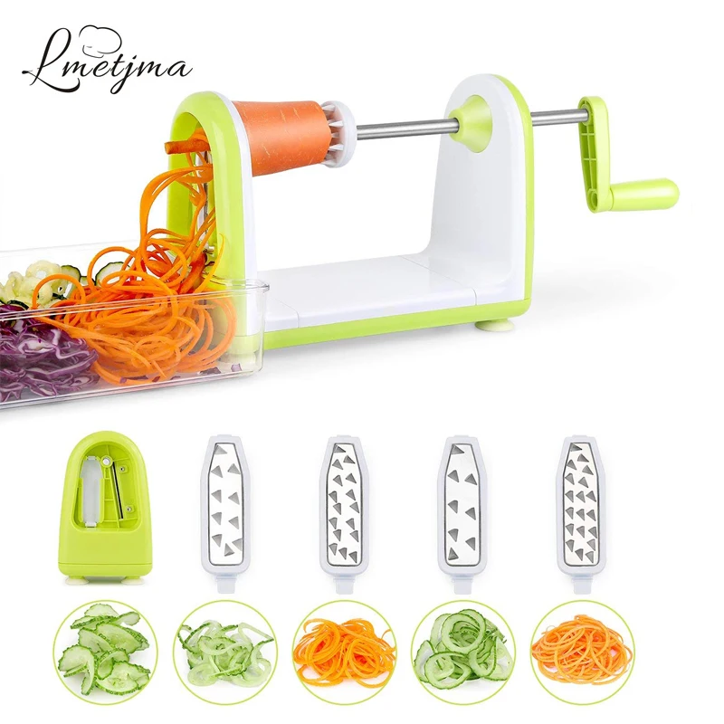 LMETJMA Spiralizer الخضار القطاعة الفولاذ المقاوم للصدأ الخضار القطاعة التقطيع كوسة صانعة النودلز السباغيتي Spiralizer KC0089