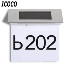 ICOCO 4LED Водонепроницаемый на солнечных батареях дверной знак номер света дома цифра дл обозначения номера дома или квартиры лампа из