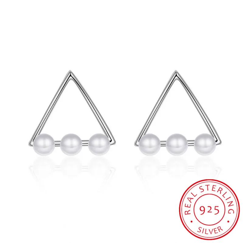 925 Sterling Silver Pearl Earrings Simple Triangle Stud Earrings For Women Fine Jewelry Wholesale
