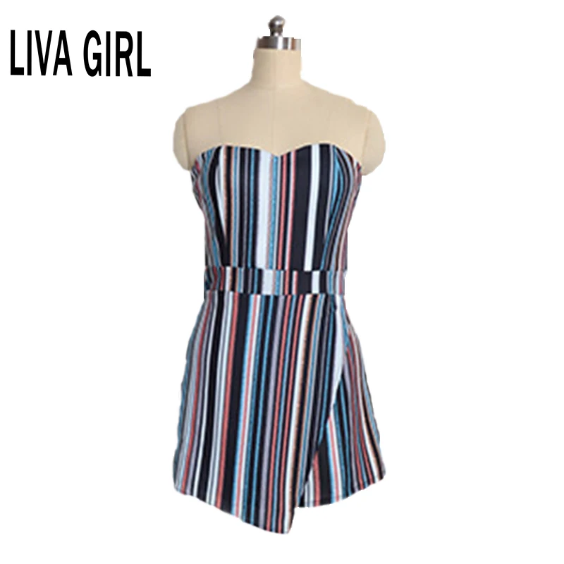 LIVA GIRL Women Summer Jumpsuit  Sexy Tube Top Halter Bohemian Striped Casual Irregular Cross  Shorts 2018 New Women's Clothing