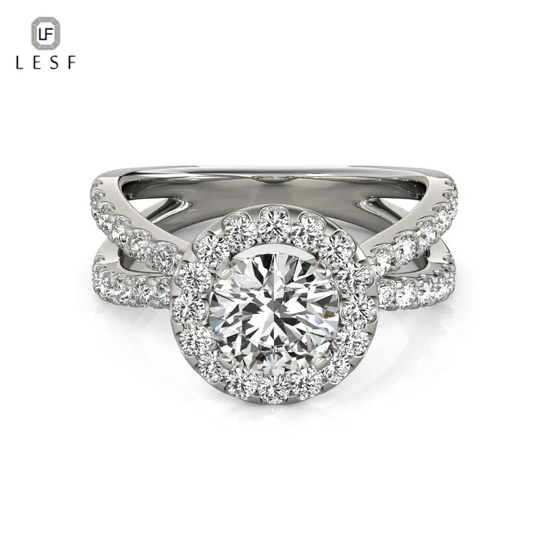 

LESF Unique Design Jewelry 925 Sterling Silver Halo Engagement Ring Round Cut Cubic Zirconia Wedding Band Rings For Women