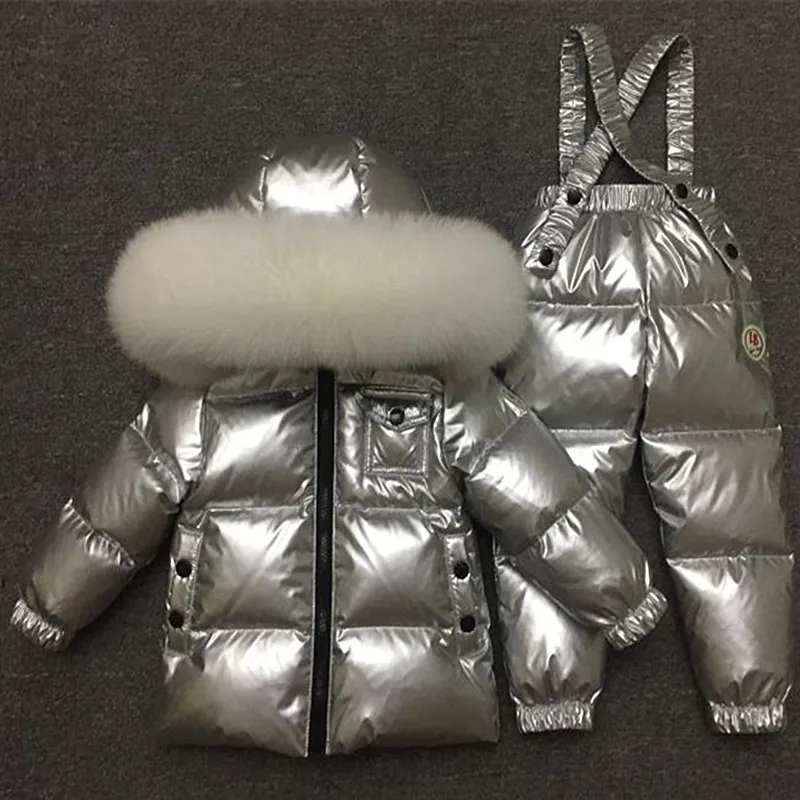 

-30degrees Winter Baby Clothing Set Russia baby Girl Ski suit Sets Boy's Outdoor sport Kids down coats Jackets+trousers Fur