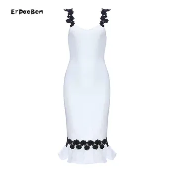 

ERDAOBEN women sexy lace mermaid bandage whie dresses spaghetti strap Bodycon hl dresses H5486