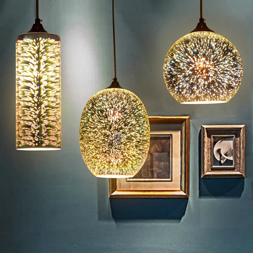 3D creative stained glass bar restaurant lights chandelier, vintage clothing store cafe bar salon lighting