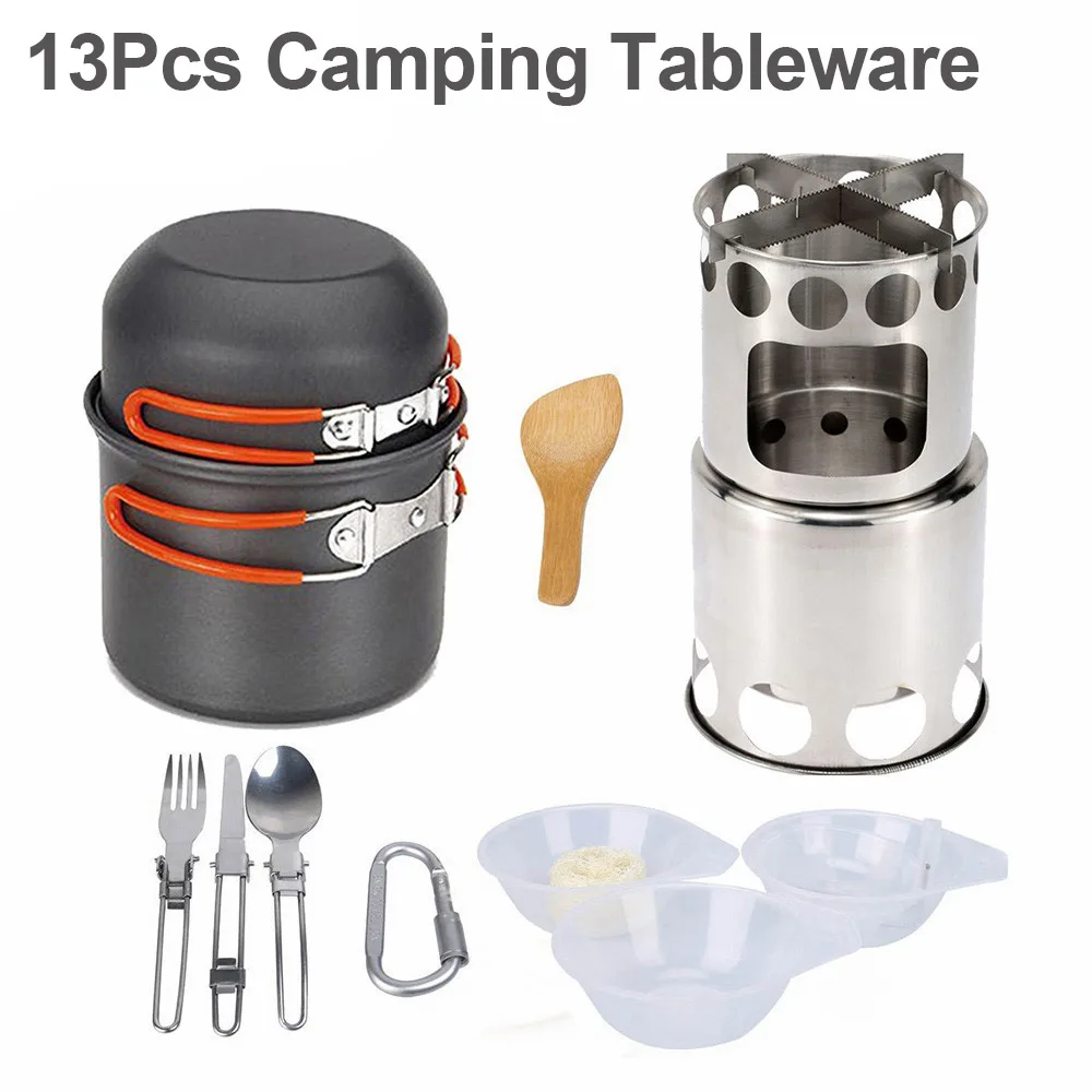

13Pcs Outdoor Portable Camping Hiking Picnic Cookware Camping Tableware Cooking Tool Set Pot Pan Stove Travel Cookware