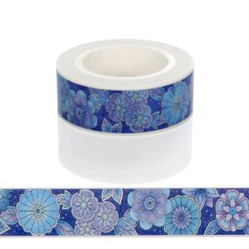 

10m*15mm Creative Beautiful Blue Floral Pattern Washi Tape Adhesive Paper Tape Supplies DIY Scrapbooking Decorative Sticker Tape