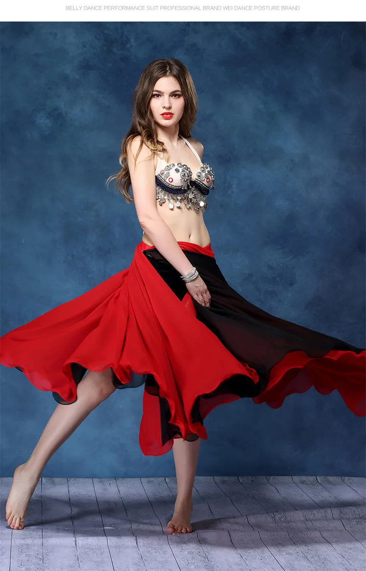 Женская юбка для танца живота для девочек летние Танцы костюмы для выступлений платье для сцены двойные лезвия юбка плюс Размеры 8 цветов