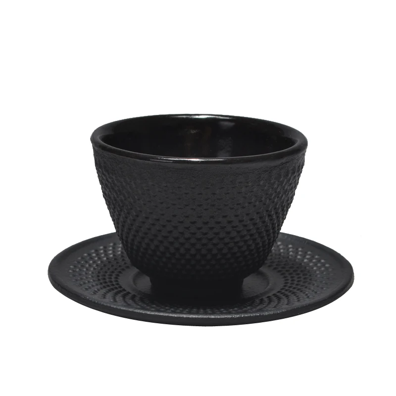 

Free Shipping 70ml Dot Cast Iron Teacups Vintage Handmade Drinkware Tools Kung Fu Sets Japanese Iron Tea Cup With Coaster