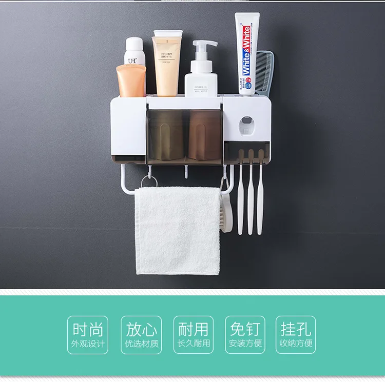 Multi-function toilet wall-sucking toothbrush rack wall-hanging wash rack bathroom rack mouthwash cup set without punching
