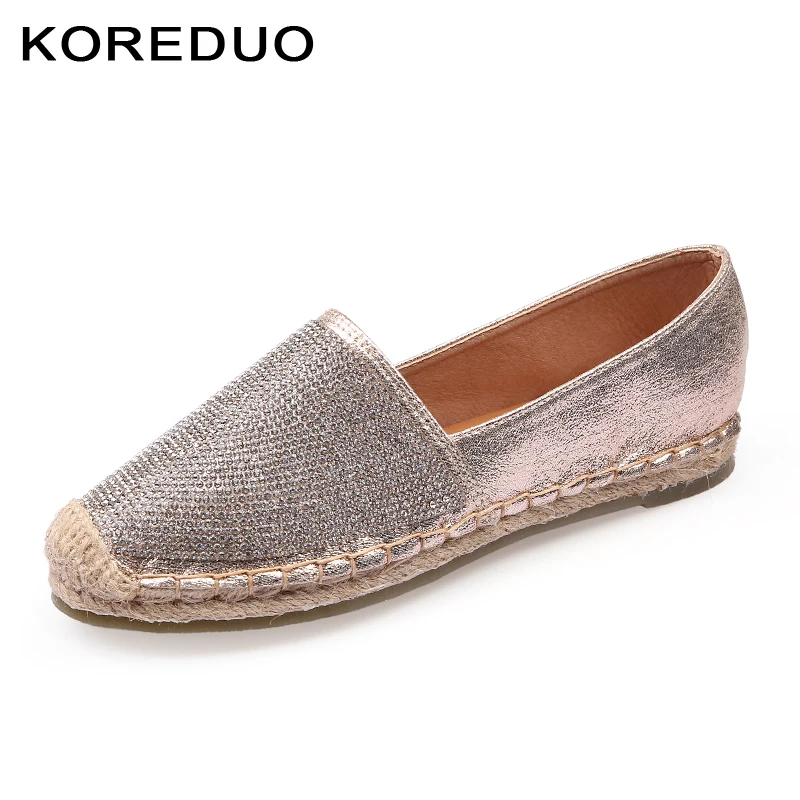 KOREDUO/весенние блестящие женские лоферы из пеньковой соломы в рыбацком стиле на