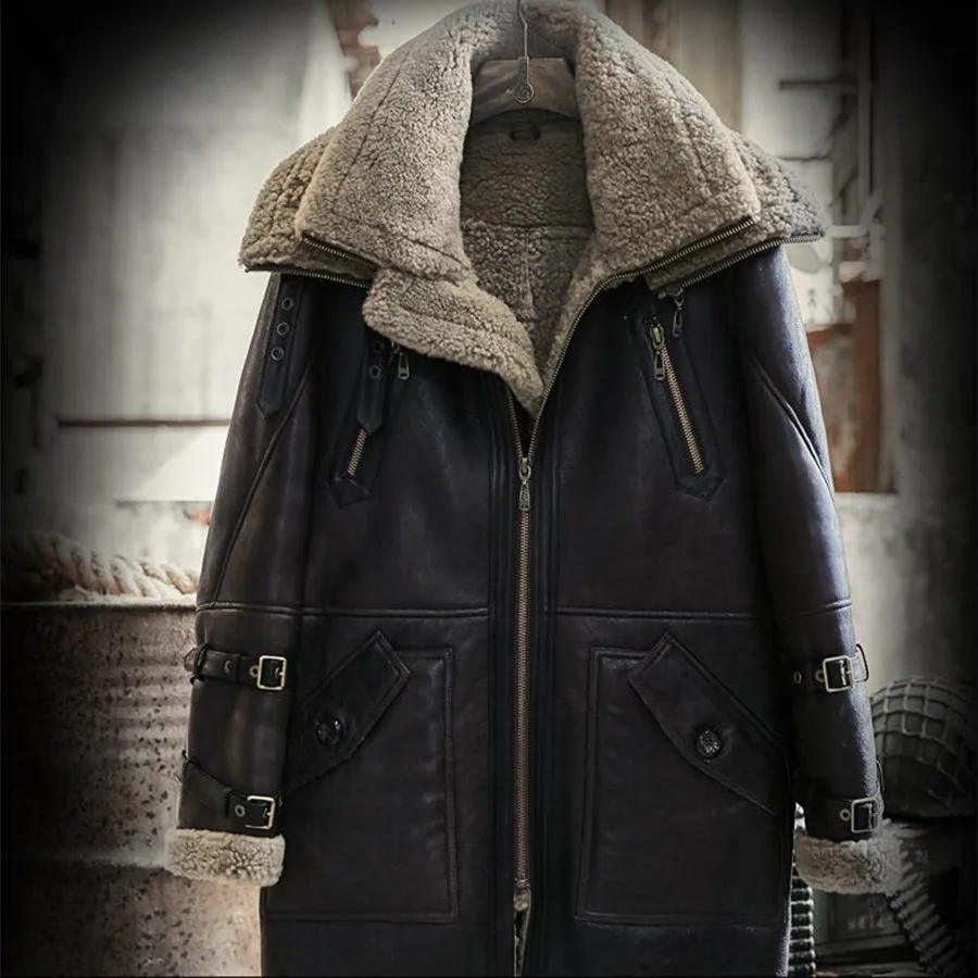 Мужская куртка из натуральной кожи, пальто из овчины, зимние толстые меховые пальто, верхняя одежда с двойным воротником, Мужские Оригинальные Экологичные куртки
