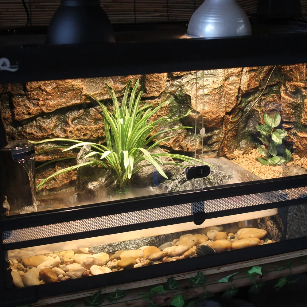 

Turtle Tank Kit with Wire Mesh Lid Basking Platform Background Filter Light Hood Rainforest Vivarium for Salamander Tree Frog