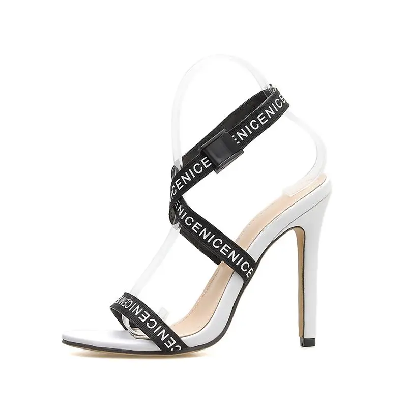 

2019 New sexy elegant women's sandals pumps stilettos high heels peep toe buckle strap woman shoes high heel party shoes white40