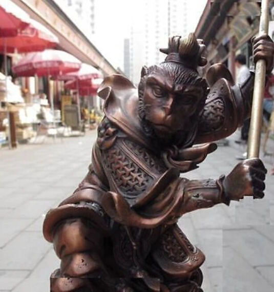 20 см китайская фолк бронзовая подставка Xiyouji Monkey King Sun Wu kong Wukong декоративная