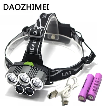 

8000 lumens 5 led USB headlamp 3*T6+2*Q5 headlight LED lamp camping hike emergency torch powerful led flashlight head torch lam