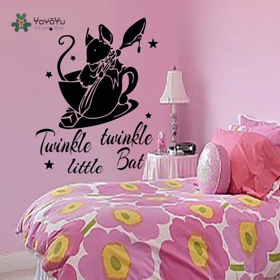 

YOYOYU Vinyl Wall Decal Star Cute Bat In The Cup "Tuinkle Little Bat" Kids Room Removable Cartoon Decoration Stcikers FD288
