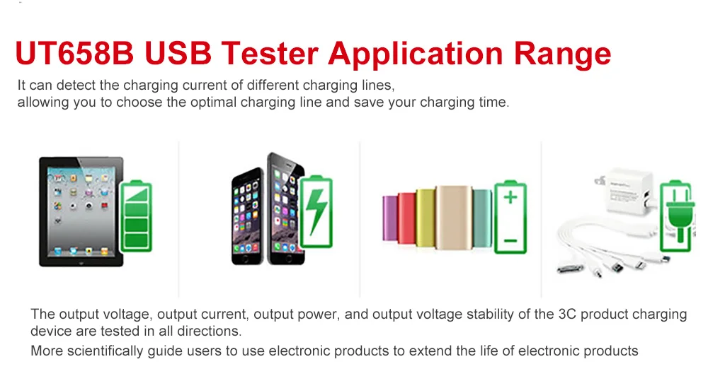 USB тестер UNI-T UT658 UT658B мобильный телефон ноутбук мобильный мощность безопасности монитор 3,0 V-9,0 V/0.0A-3.0A Предупреждение ЖК-дисплей