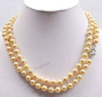 

YOUCAIHUA 8MM Golden South Sea Shell Pearl Necklace AAA Handmade long chain Jewelry