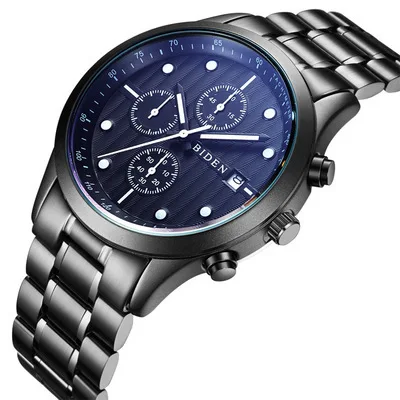 Бизнес Biden мужские наручные часы из нержавеющей стали модные мужские водонепроницаемые светящиеся часы с календарем - Цвет: Синий
