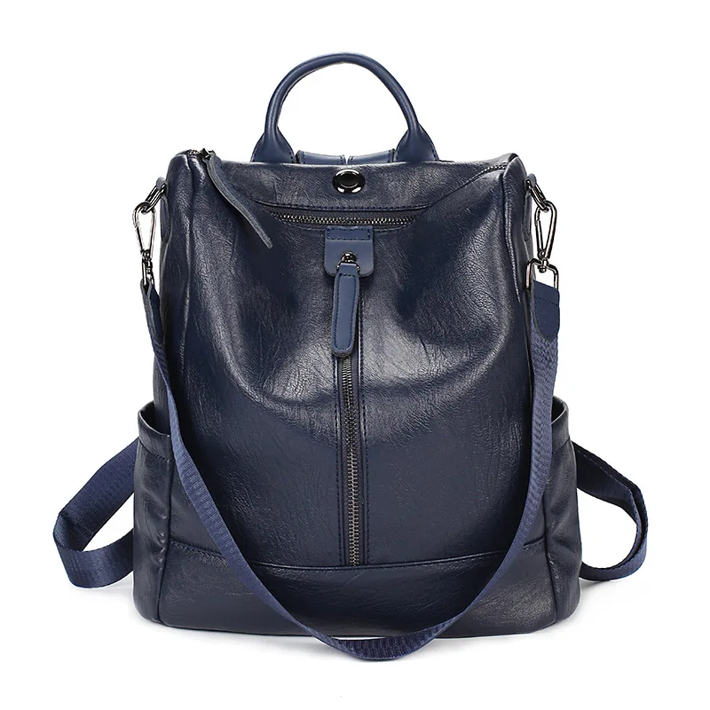 【Himunu】женский рюкзак из натуральной кожи модные рюкзаки маленький рюкзак на молнии студенческий рюкзак для отдыха для девочек 9 цветов - Цвет: A Blue