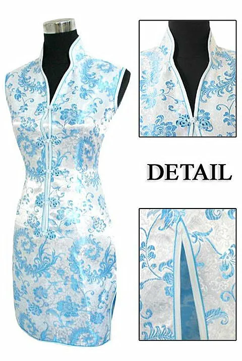 Элегантный темно-синий женский атласный Cheongsam модный мини Ципао Новинка v-образный вырез платье цветок S M L XL XXL XXXL Mujere Vestido JY012-5