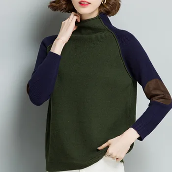 

2018 Korean Style Women Winter Autumn Fashion Loose Patchwork Turtleneck Elegant Wool Sweater Female Casual Cute Brand Pullover