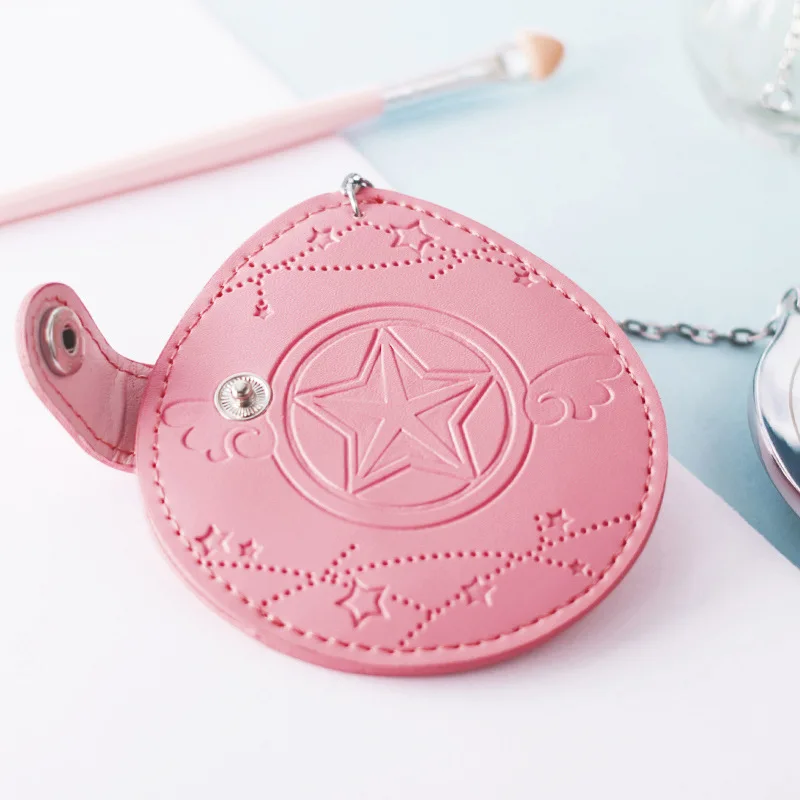 Cardcaptor SAKURA РОЗОВОЕ КРУГЛОЕ косметическое зеркало с кожаным держателем сумки
