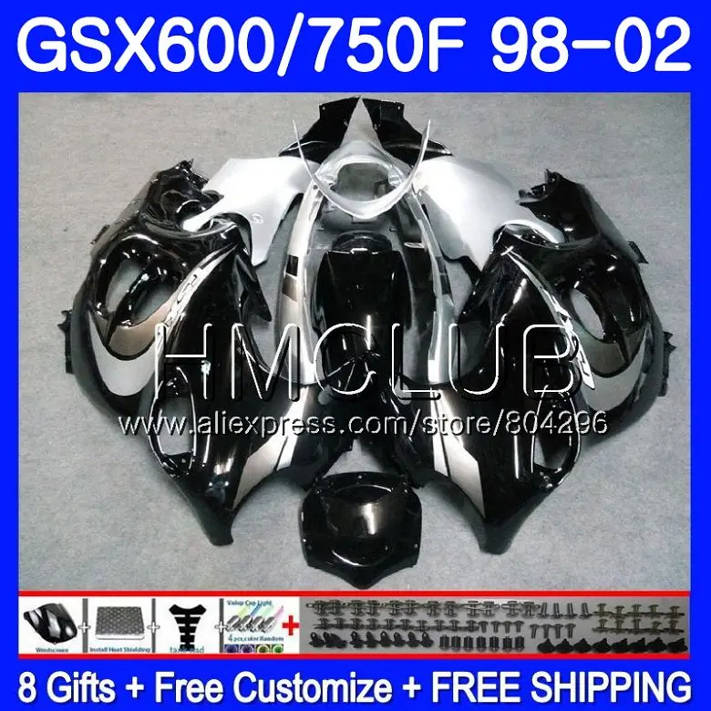 

Bodys For SUZUKI KATANA Black Silver GSXF 750 600 GSXF750 98 99 00 01 02 2HM.6 GSX750F GSXF600 1998 1999 2000 2001 2002 Fairing