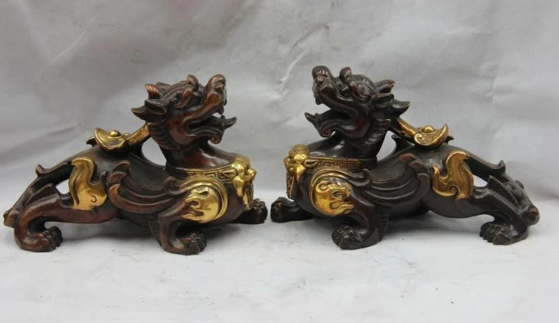 

8 Marked Copper Gild Feng Shui Evil brave troops Beast Dragon kylin Kirin Statue